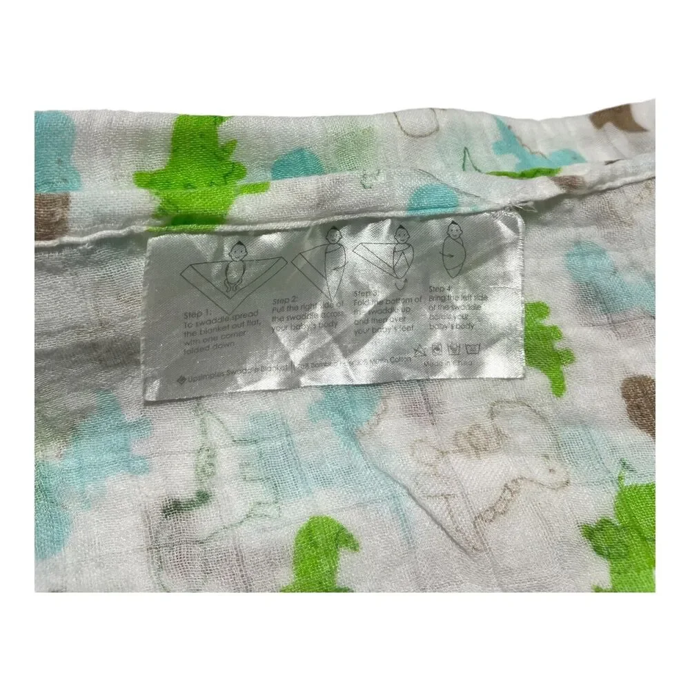 Upsimples Green Brown Blue Dinosaur Muslin Swaddle Baby Blanket